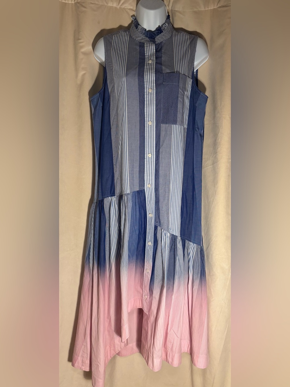 10 Crosby Derek Lam Blue and Pink Asymmetrical Button-Front Dress